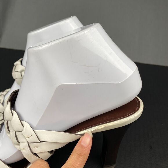 Franco Sarto White Ivory Leather High Heel Slip On Sandals Braided Upper 8.5 M - Picture 4 of 14